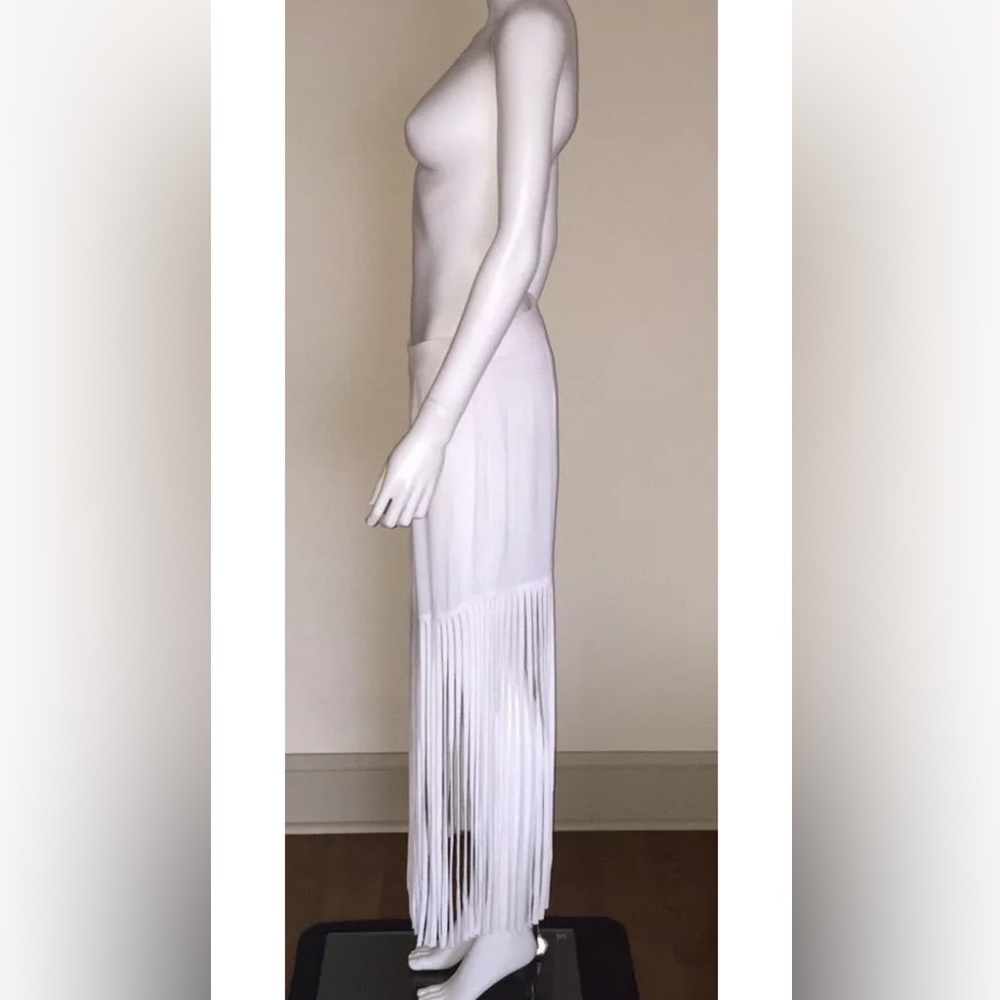 MONROW ShopBop white crepe fringe midi maxi boho beach festival skirt M - Picture 4 of 5